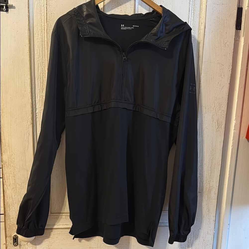 Under Armour Men Sweatshirt Large Black Fitted 1/2 Zip Hoodie Windbreaker